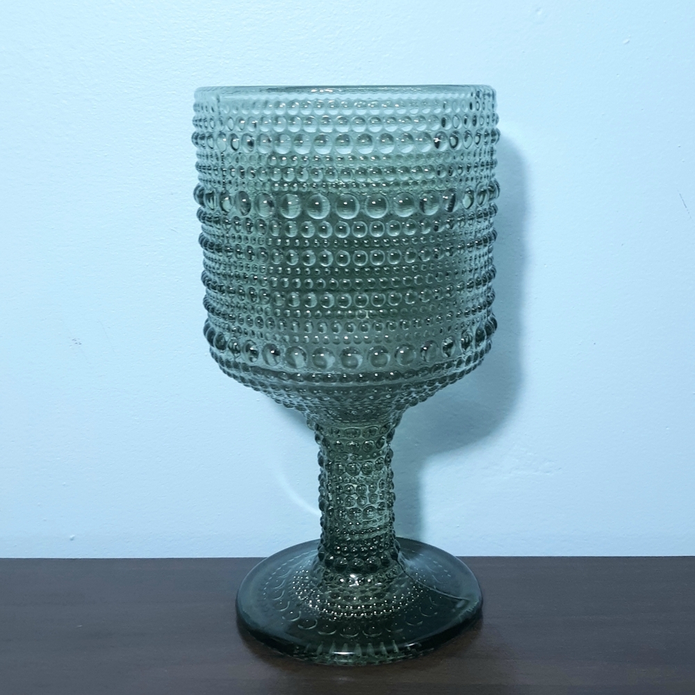 Green Wine Glass Hobnail Textured Sturdy Contemporary Vintage Style